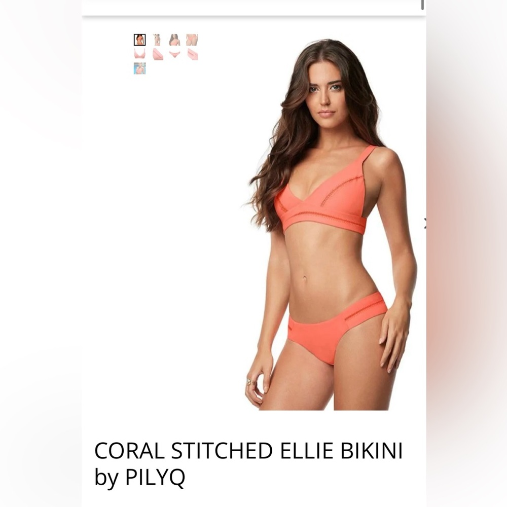PILYQ Coral Stiched ELLIE BIKINI Two-Piece Set Size Medium New With Tag